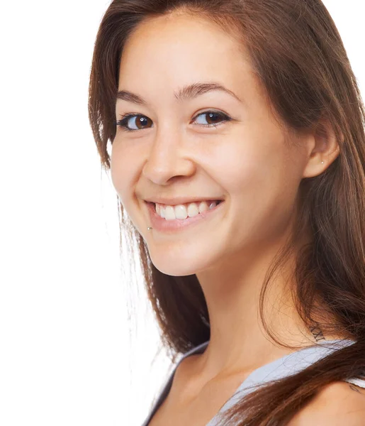 Яскрава Посмішка Крупним Планом Студійний Портрет Красивої Молодої Жінки Ізольовані — стокове фото