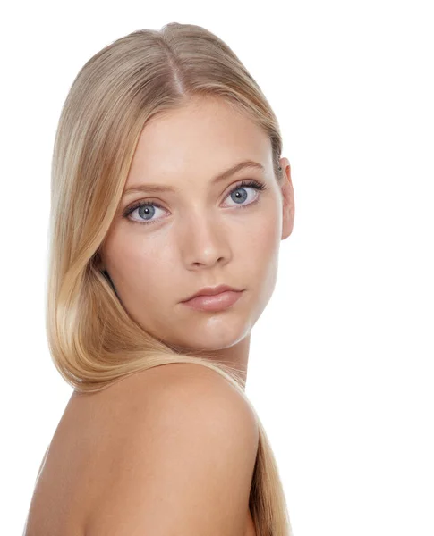 Effortless Beauty Flawless Skin Closeup Young Blonde Beauty Isolated White — Stock Photo, Image