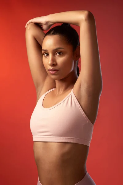 Wake Workout Win Glow Studio Portrait Sporty Young Woman Stretching — Stock Photo, Image