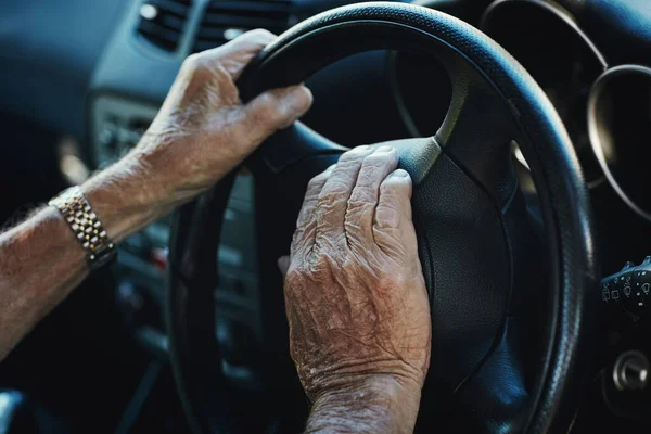 Ive Been Doing Driving Thing Years Closeup Senior Mans Hands — Stock Photo, Image