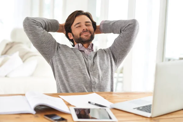 Taking Time Out Rat Race Handsome Businessman Relaxing His Desk — Stock Photo, Image