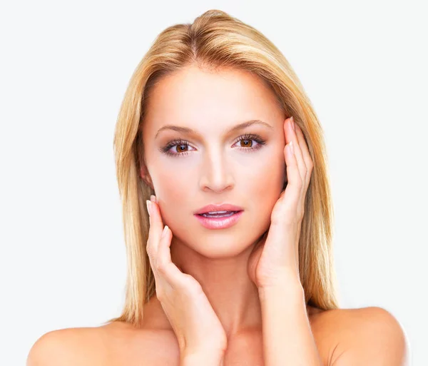 Experience Glow Rejuvenated Skin Portrait Beautiful Blonde Woman Flawless Skin — Stock Photo, Image