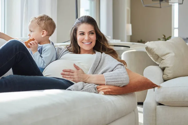 Really Excited Having Baby Number Two Pregnant Woman Bonding Her — Stock Photo, Image