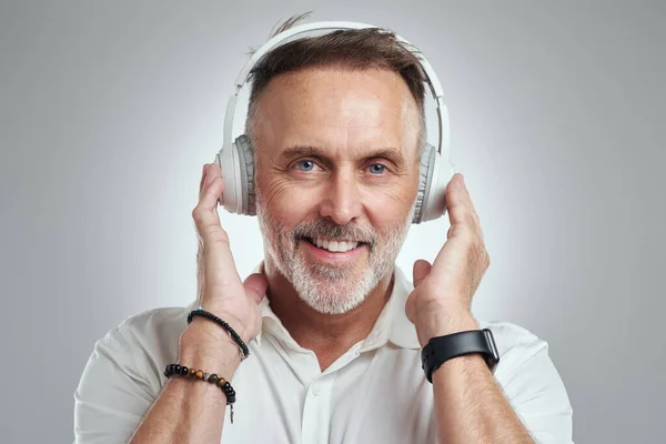 Dit Interessante Podcast Studio Portret Van Een Volwassen Man Met — Stockfoto