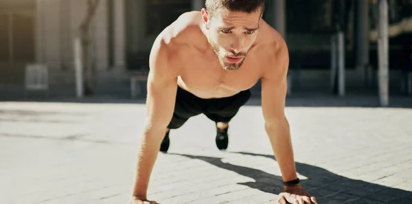 Burning Fat Building Muscle Young Man Doing Pushups His Workout — Stock Photo, Image