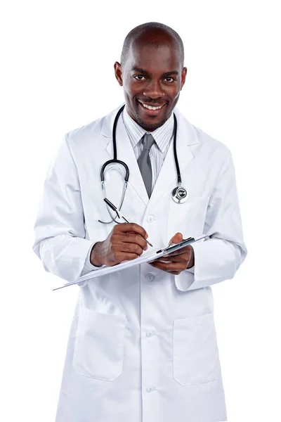 Retrato Atención Médica Seguro Con Médico Negro Estudio Aislado Sobre — Foto de Stock