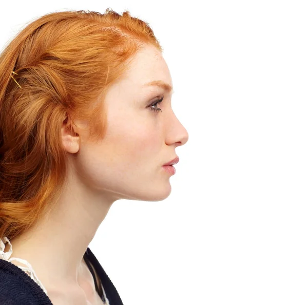 Mujer Perfil Facial Pelo Jengibre Con Pensamiento Belleza Natural Estudio —  Fotos de Stock