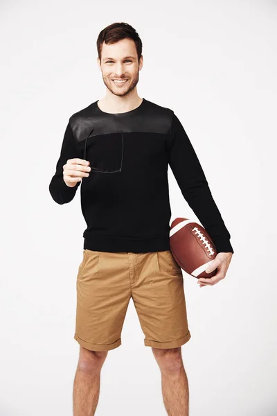 Man Rugby Smile Portrait Fitness Sport Gear Casual Fashion Studio — Stock Photo, Image