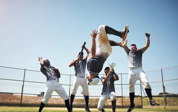 Equipo Que Juega Juntos Gana Juntos Grupo Jóvenes Jugadores Béisbol — Foto de Stock