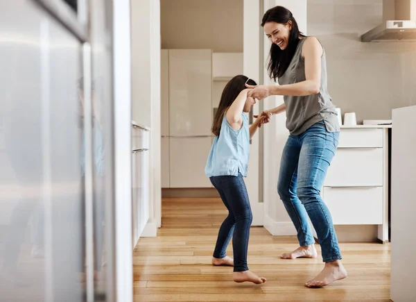 Holding Hands Dance Child Mother Kitchen Bonding Quality Time Together — Stock Photo, Image