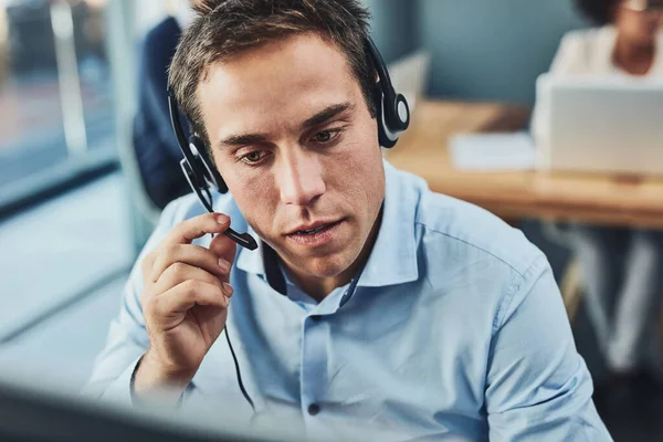 Businessman Call Center Consulting Headphones Customer Support Service Telemarketing Office — Stock Photo, Image
