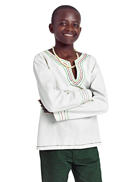 Planeando Futuro Brilhante Retrato Estúdio Jovem Adolescente Africano Isolado Branco — Fotografia de Stock