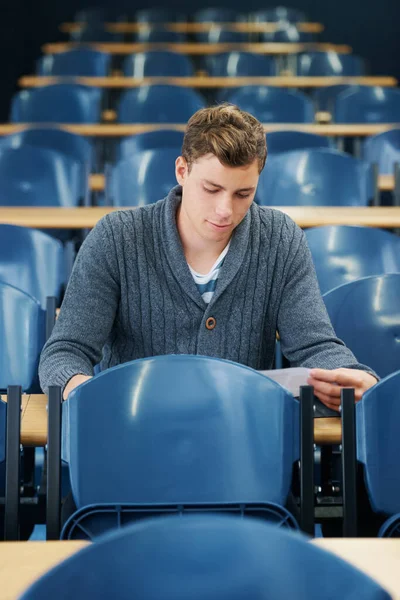 Last Student Lecture Hall Young Man Sitting Alone Lecture Hall — Photo