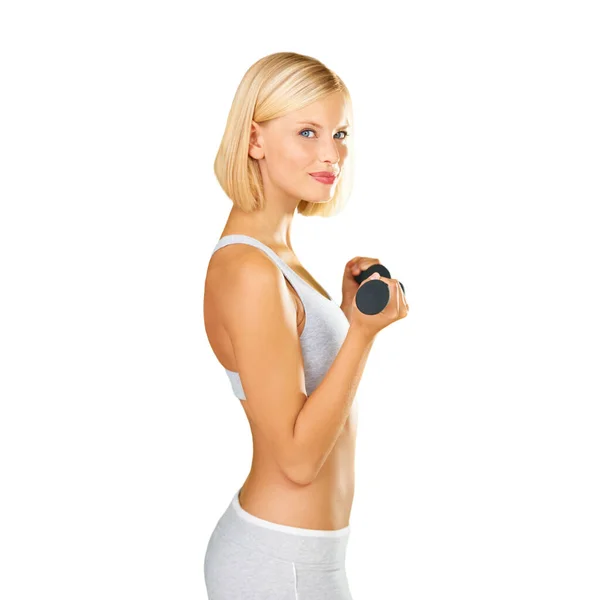 Fitness Činka Portrét Ženy Cvičení Trénink Nebo Cvičení Pro Silné — Stock fotografie