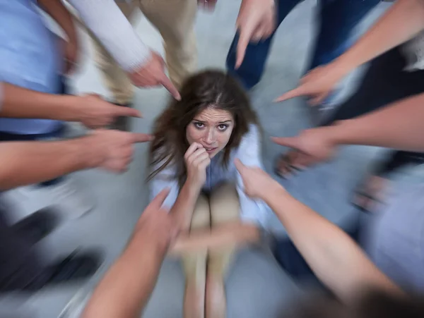 Fear Pointing Blame Woman Guilt Social Anxiety Worker Teasing Failure — Stock Photo, Image