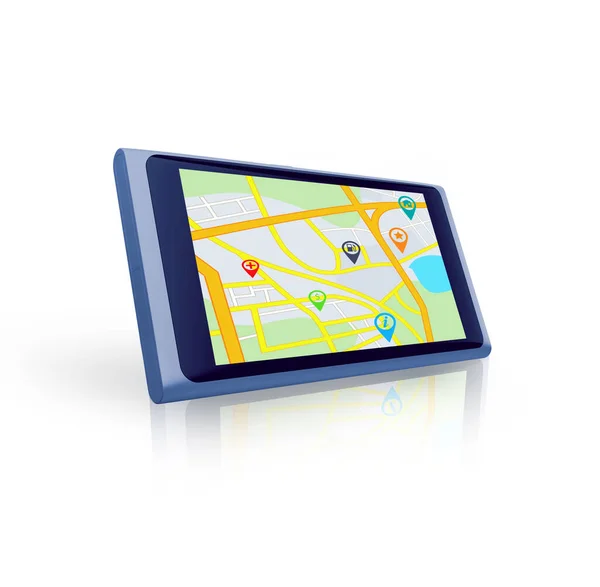 Tablet Ricerca Posizione Viaggiare Mappe Stradali Digitali Globali Percorso Direzione — Foto Stock