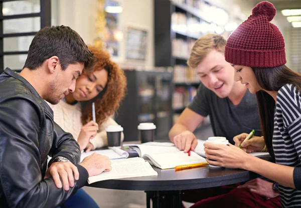 Studenten Studeren Een Groep Bibliotheek Mensen Die Leren Voor Universitair — Stockfoto