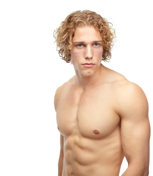 Músculo Mockup Homem Com Beleza Pensamento Modelo Confiante Isolado Contra — Fotografia de Stock