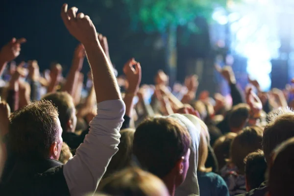 Руки Подняты Любимому Артисту Задний Вид Толпу Наслаждающуюся Живым Музыкальным — стоковое фото