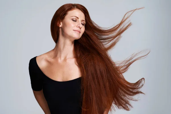 Hair Beauty Woman Studio Wind Keratin Treatment Wellness Haircare Gray — Stock Photo, Image