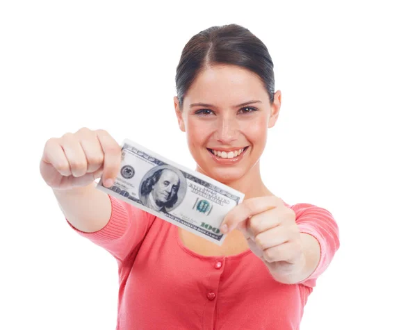 Finance Money Winner Portrait Woman Investment Success Growth Cash Dollar — Stock Photo, Image