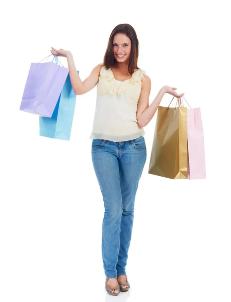 Customer Shopping Bag Portrait Happy Woman Retail Sale Product Discount — Stockfoto