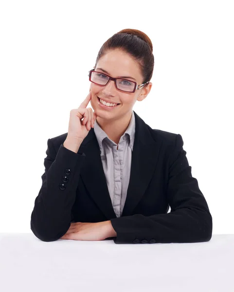 Portret Studyjny Szczęście Kobieta Korporacyjna Konsultant Lub Agent Biznesowy Uśmiech — Zdjęcie stockowe
