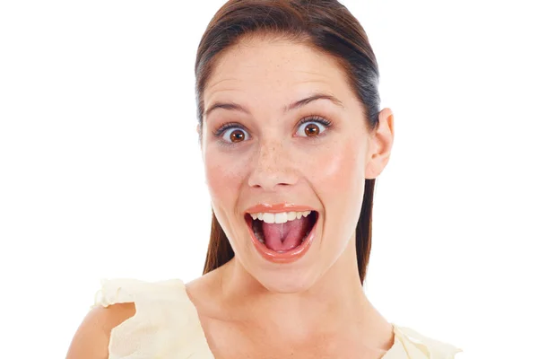 Kejutan Kebahagiaan Atau Wanita Bersemangat Untuk Berita Potret Diskon Penjualan — Stok Foto