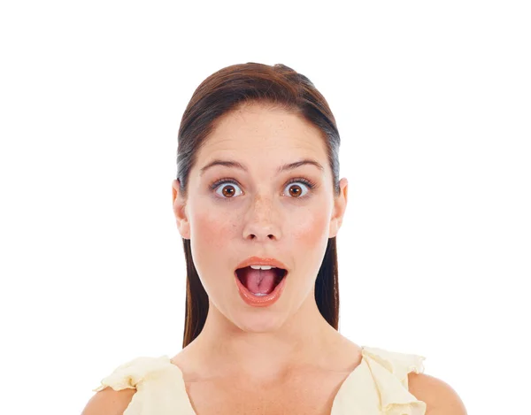 Face Portrait Surprise Woman Shocked Winner Notification Discount Announcement Studio — Stock Photo, Image
