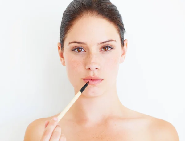 Portrait Makeup Woman Lipstick Studio Grooming Glamour Cosmetics White Background — Stock Photo, Image