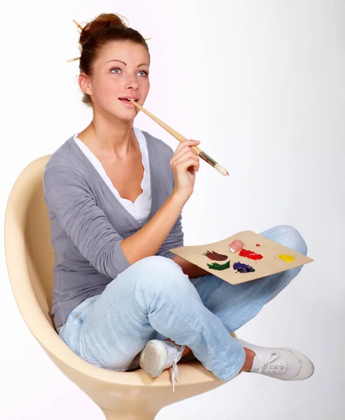 Myślenie Malowanie Pomysły Artystyczne Studio Kreatywności Talentu Pędzla Farby Koloru — Zdjęcie stockowe