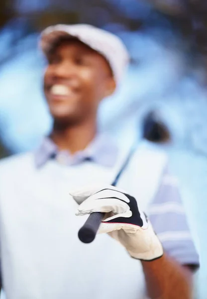 Sport Klub Kéz Fekete Férfi Golfpályán Edzés Verseny Játék Boldogság — Stock Fotó
