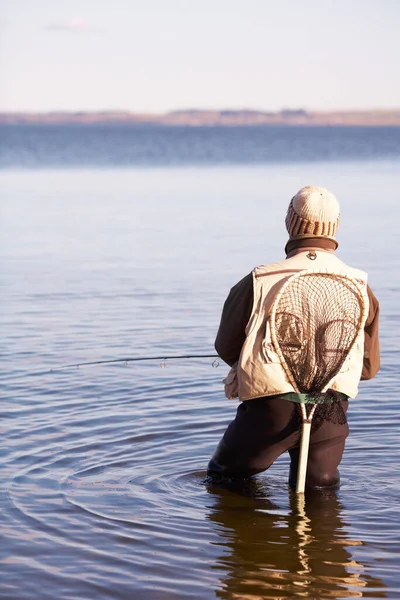 Nature Paix Pêche Avec Homme Dans Lac Pour Les Vacances — Photo