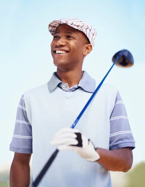 Sports Game Happy Black Man Golf Course Training Competition Smile — Stock Photo, Image