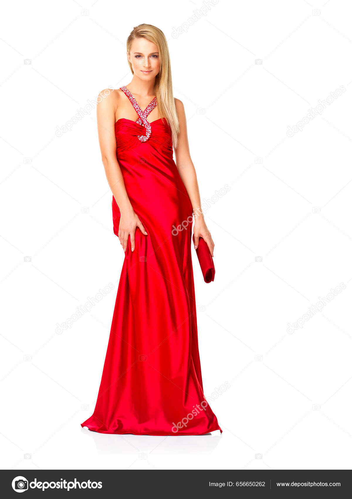 Young Elegant Woman Red Dress Fancy Gown While Feeling Confident Stock  Photo by ©PeopleImages.com 656650262
