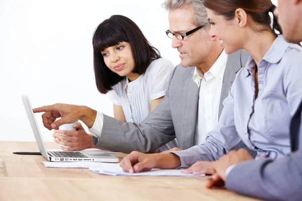 Teamwork Mentor Laptop Business People Office Planning Idea Project Management — Stock Photo, Image
