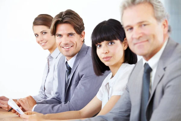 Portrait Collaboration Team Business Colleagues Sitting Boardroom Strategy Meeting Teamwork Stock Photo