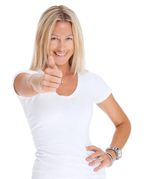 Woman Thumbs Happy Portrait Studio Achievement Goal Support Face Female — Stock Photo, Image