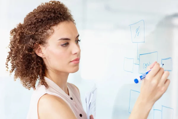 Serious Business Woman Writing Planning Schedule Brainstorming Strategy Office Focused — Stock Photo, Image