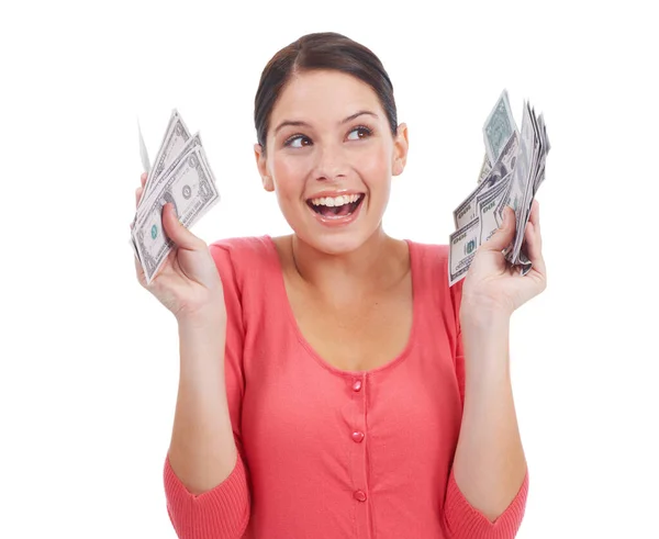 Finanzen Glücklich Und Beschäftigt Sich Mit Frau Und Geld Für — Stockfoto