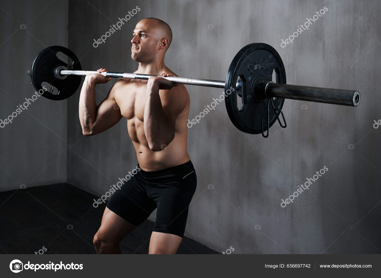 Fitness Man Weightlifting Barbell Workout Exercise Training Gym