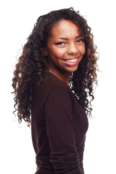 Afrykański Nastolatek Szczęśliwa Dziewczyna Portret Ufnością Studio Casual Mody Piękna — Zdjęcie stockowe
