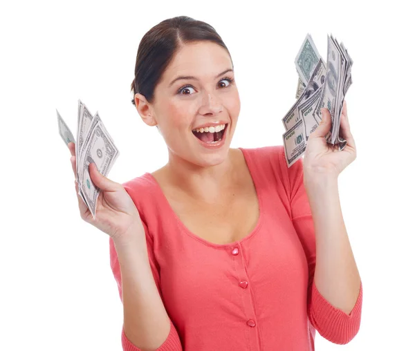 Продажа Деньги Победитель Портретом Женщины Инвестиции Успех Студии Наличные Доллар — стоковое фото