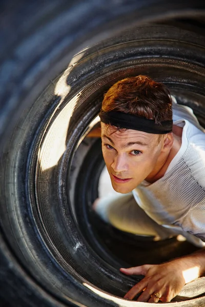 You Can See Determination His Eyes Young Man Going Obstacle — Stock Photo, Image
