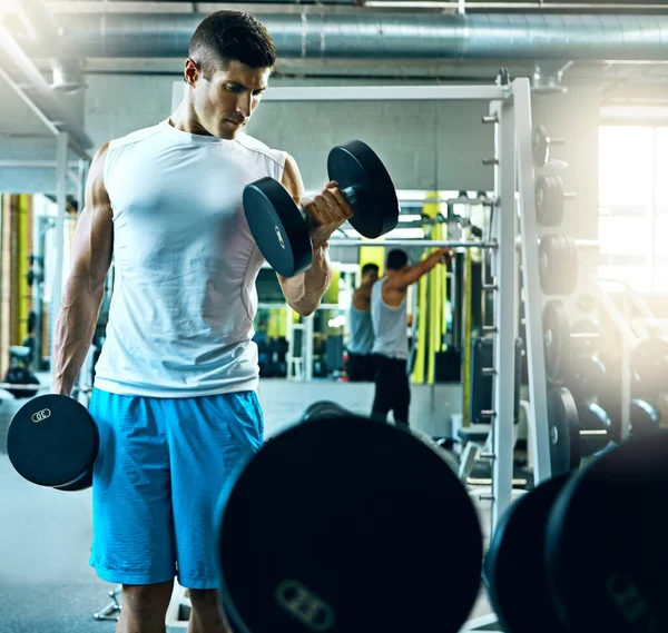 Greatness Earned Never Awarded Young Man Working Out Alone Gym — Stock Photo, Image