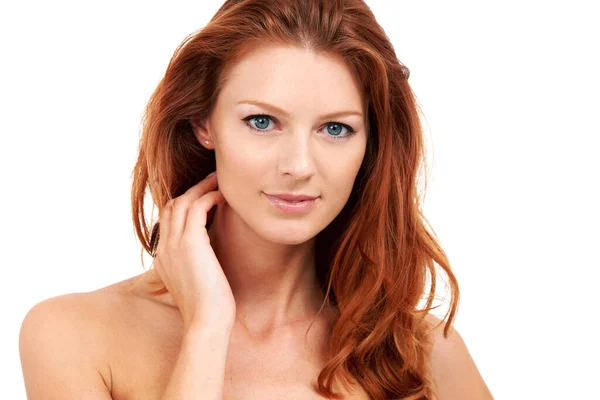 Beauty Hair Skincare Portrait Woman Studio Natural Makeup Cosmetics Ginger — Stock Photo, Image