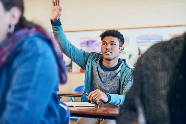 Can Answer Young Man Raising His Hand Class — Stock Photo, Image