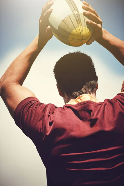 Регби Мяч Спорт Человек Открытом Воздухе Играть Игру Бросить Забить — стоковое фото