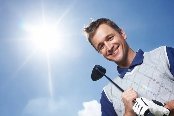 Cominciamo Giocare Golf Sorridente Uomo Maturo Che Tiene Sua Mazza — Foto Stock