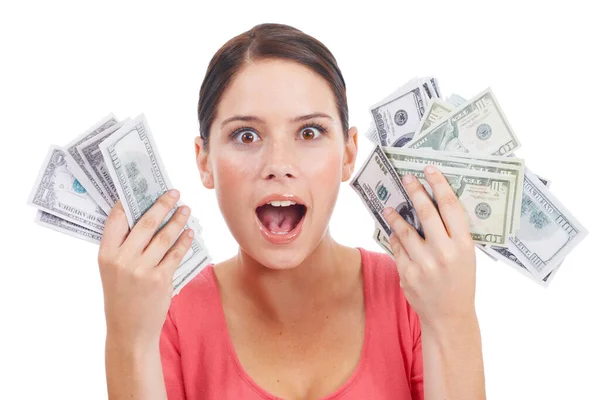 Wow Geld Und Gewinnerin Mit Frauenporträt Für Investitionen Erfolg Und — Stockfoto